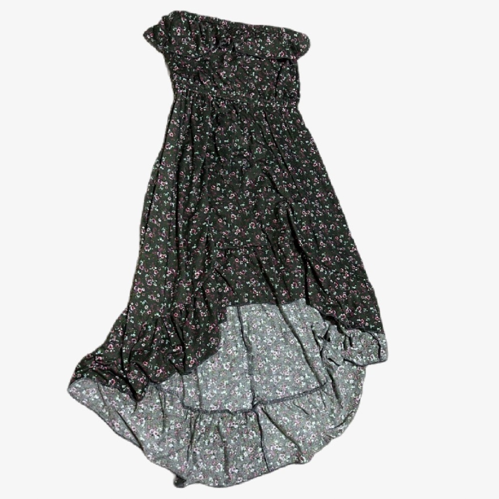 boho floral strapless high low dress